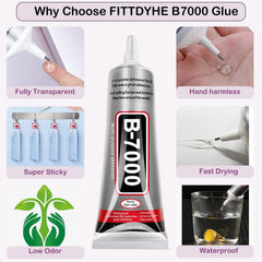 FITTDYHE B7000 on multiple surfaces demonstrates versatile bonding for crafts and jewelry