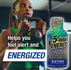 Product packaging display of Five-hour ENERGY Tropical Burst on shelf