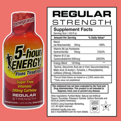Five-hour ENERGY pomegranate shot close-up of sealed bottle, sugar-free caffeine boost