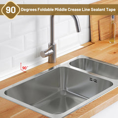 Fixmend bath caulk tape along bathtub edge for tidy seals