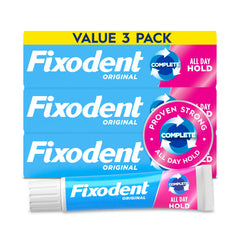 Fixodent Complete Original bottle and tube for reliable all-day hold