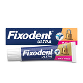Fixodent Ultra Max Hold denture adhesive tube providing all-day hold