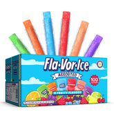 Fla-Vor-Ice assorted-flavors-box showing a bulk pack for family cooling.