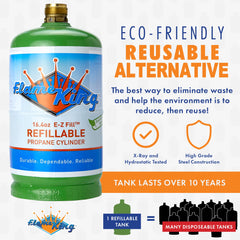 Flame King cap and Allen key included for easy maintenance and refilling