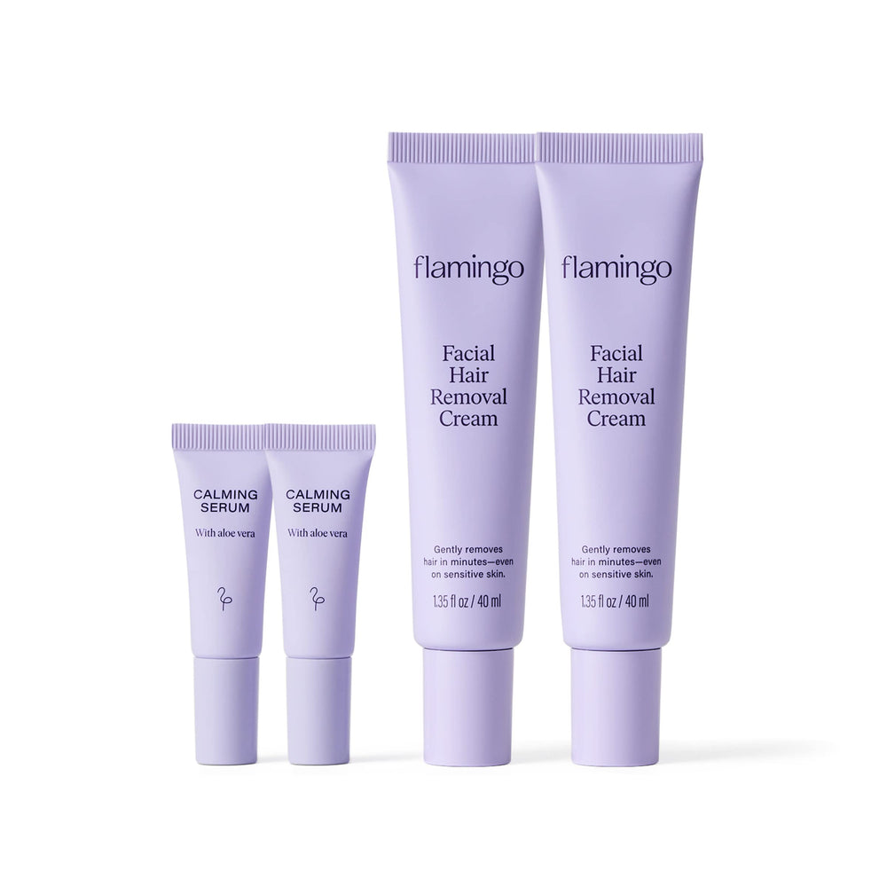 Flamingo facial hair removal cream with precision tip for touch-free application.