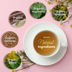 Flat Tummy Weekend Cleanse Tea senna and dandelion ingredients.
