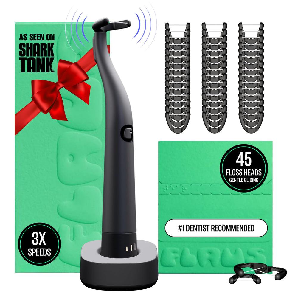 Flaus Electric Flosser portable base for easy on the go flossing.