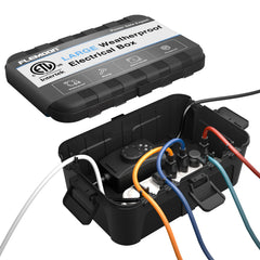 Flemoon outdoor electrical box IP54 cover protecting cords outdoors.