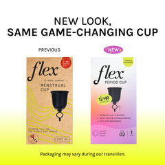 Flex Cup Size 02 side view highlights easy removal with pull-tab feature.