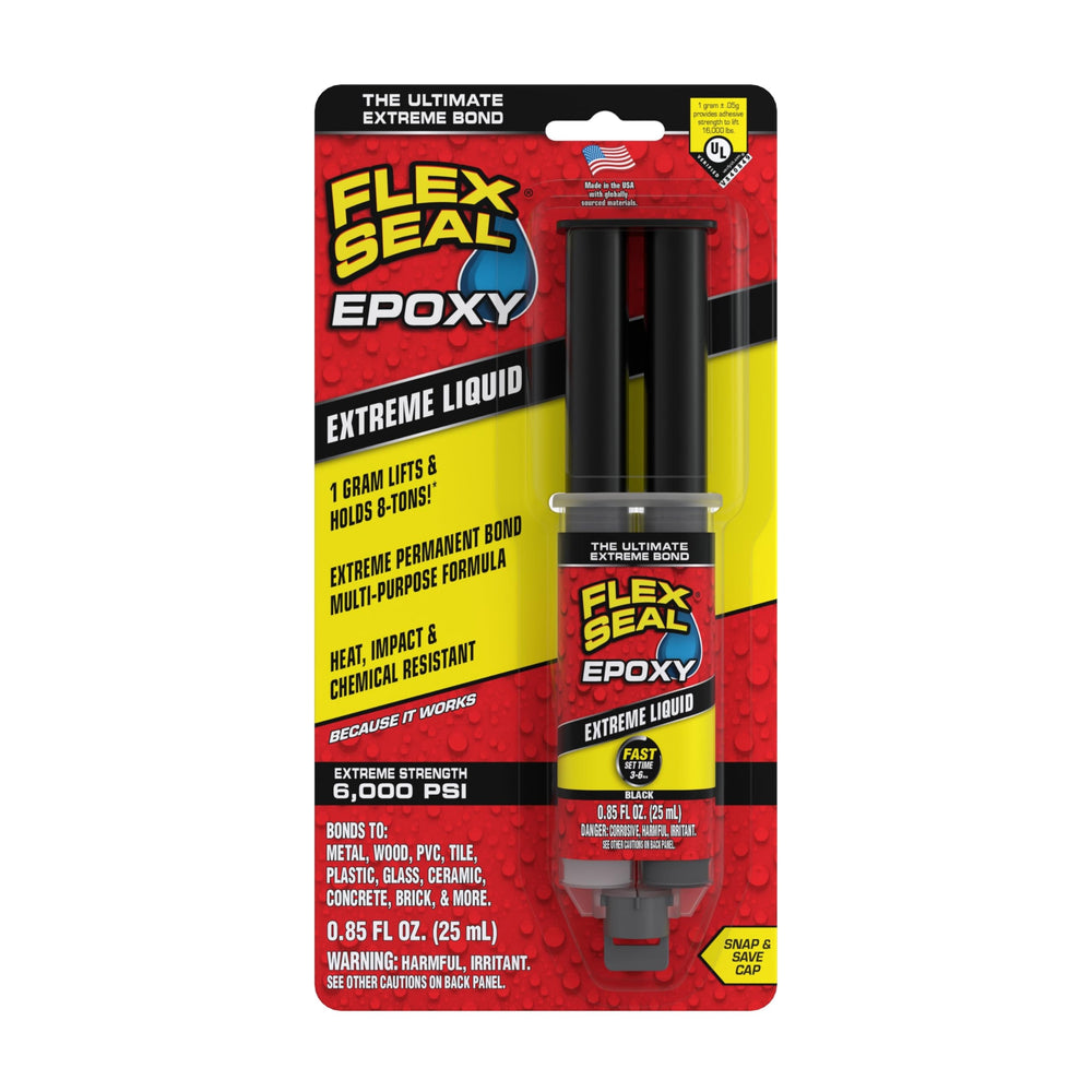 Flex Seal Epoxy Extreme Liquid tube close-up for precise dispensing and strong bonding.