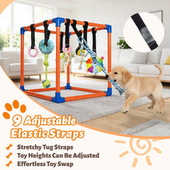 Flickzy Puppy Play Gym toy-height adjustment lets growing puppies explore at new heights.