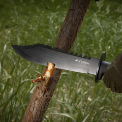 FLISSA survival knife sheath with rubber handle for secure grip and safe carry