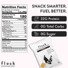 Crispy chicken skin chips by Flock showcasing a crunchy texture for snacking.