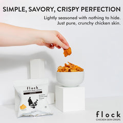 Flock high-protein, low-carb chicken skin chips are a convenient keto snack.