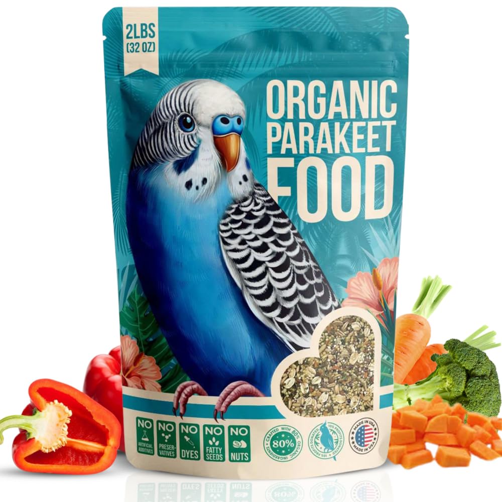 Flocksentials organic parakeet seed blend bag front, showcasing fresh, natural nutrition.