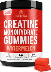 FloHydro Creatine Gummies bottle front view for daily workouts