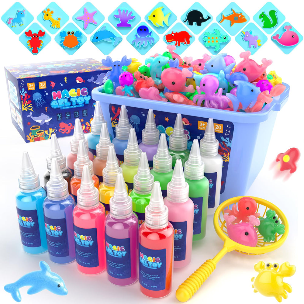 Flooyes Magic Elf kit shows molds and colors for creative play and DIY toys.