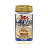 Flora 3 Cheese Shaker bottle showing Parmesan Asiago Romano blend for easy flavor.