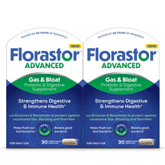 Florastor Advanced bottle with capsules for daily gut balance.