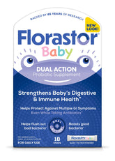 Florastor Baby powder sticks beside a bottle, supporting gentle gut balance.