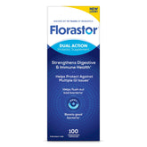 Florastor bottle-front shows probiotic packaging for daily digestive balance.