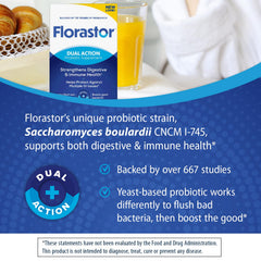 Florastor label nutrition details show gluten-free and vegetarian ingredients.