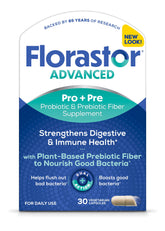 Florastor Select bottle front with capsules indicating daily digestive balance.