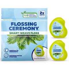 FLOSSING CEREMONY Smart-Weave floss expands between teeth for a thorough clean.