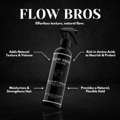 Flow Bros Sea Salt Spray ingredients panel highlights hydrating ingredients.