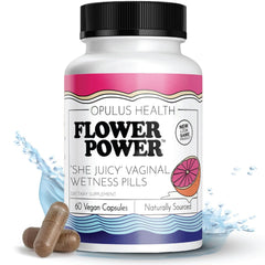 Flower Power vaginal moisture capsules bottle for easy daily use and discreet hydration.