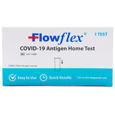 Flowflex COVID home test kit packaging for at-home use and quick results.