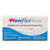 Flowflex Plus test kit front view for quick at-home COVID and Flu A/B checks