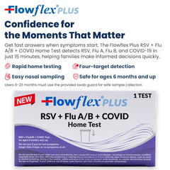 Flowflex Plus instruction card with step-by-step guidance for safe use at home.