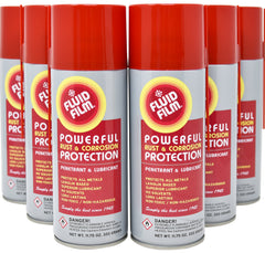 Fluid Film rust protection aerosol spray safeguarding metal surfaces from corrosion.
