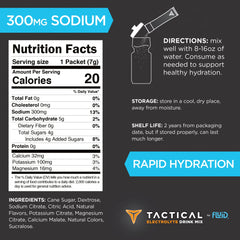 Fluid Tactical electrolyte packet ready to mix during field work.