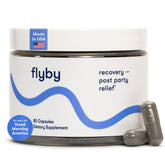 Flyby Recovery DHM blend pour bottle illustrating detox support after a night out