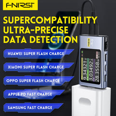 FNIRSI FNB58 USB Tester with multi-port interfaces tests USB A, Micro-USB, and Type-C