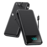 FOCHEW portable charger with built-in cables powers devices on the go without extra adapters.