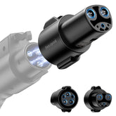 FOCSPROD J1772 to Tesla adapter close up showing silver plated pins for secure charging