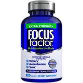Focus Factor Adults Extra Strength bottle shows daily focus support during work or study.