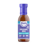 Fody Original BBQ Sauce bottle pour shows garlic-free, gut-friendly flavor for grilling