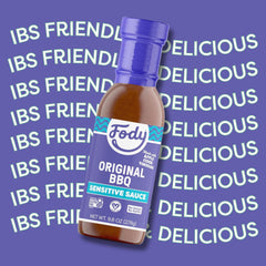 Fody Original BBQ Sauce label highlights gluten-free, vegan, kosher certifications