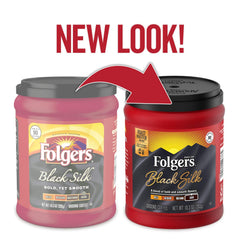 Folgers Black Silk ground coffee for pour-over with bold, smooth flavor.