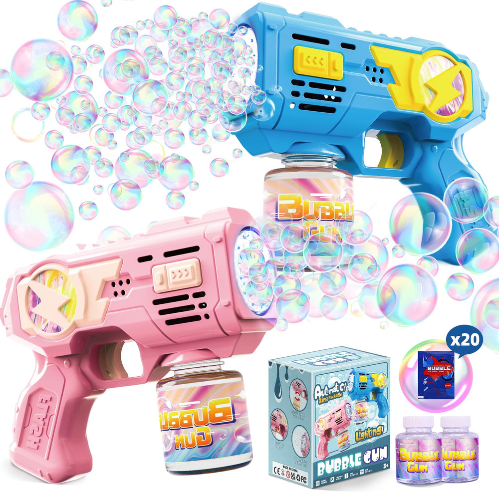 Folimix bubble gun pink blue design, great for outdoor play and photo-worthy bubbles.