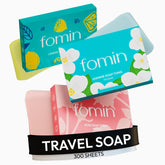 FOMIN rose packaging with paper soap sheets, showcasing portable cleaning on the go.