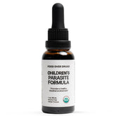Food Over Drugs bottle label for Children\'s Para Formula promoting kid-friendly digestive balance