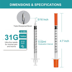 Foosi U-100 syringe with 31G ultra-fine needle for smooth dispensing.