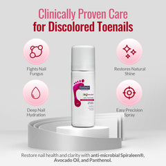 Footlogix Nail Tincture Spray Spiraleen in use for daily toenail care.