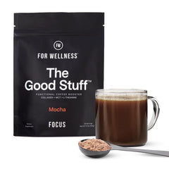 For Wellness The Good Stuff mocha booster packaging, keto-friendly energy on the go