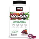 Force Factor Collagen Boosting Soft Chews tropical fruit bottle for daily beauty support.